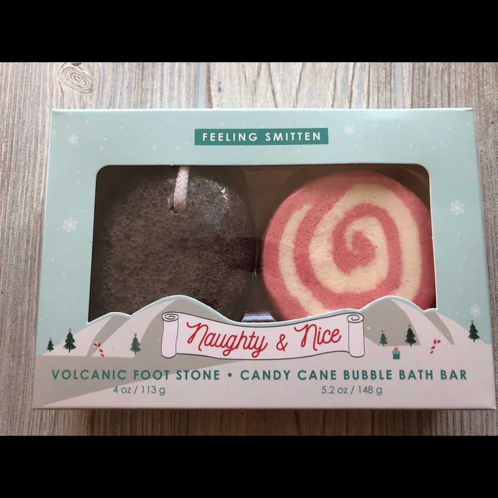 Brand new in box Volcanic foot stone & candy cane bubble bath bar